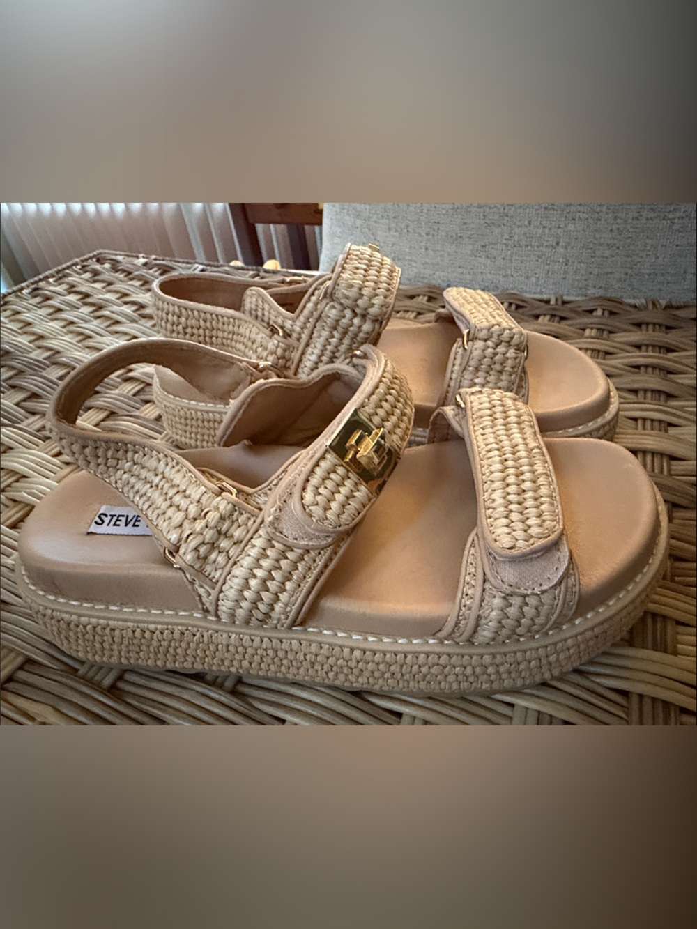 Steve Madden Beige Woven Espadrille Platform Sandals